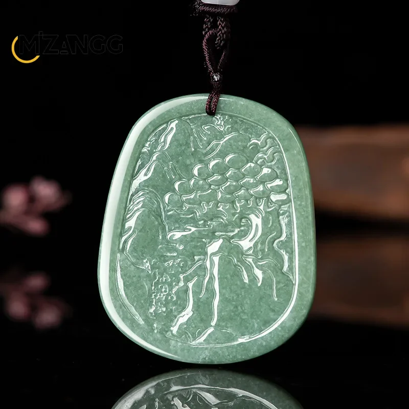 Natural A-goods Jadeite Zodiac Tiger Pendant Hand-carved High-grade Exquisite Bean Seed Jade Necklace Men and Women Holiday Gift