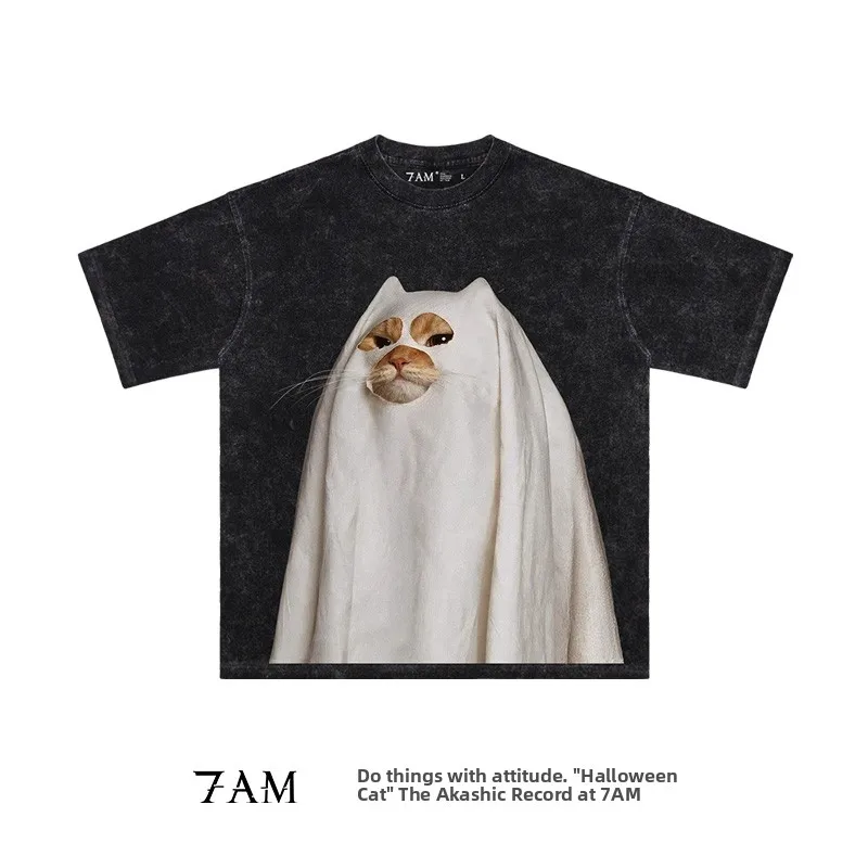 

7AM Хэллоуин Waed Винтажная тяжелая свободная футболка ort Sve Street Sle Хлопковая молодежная модная повседневная круглая футболка Ne