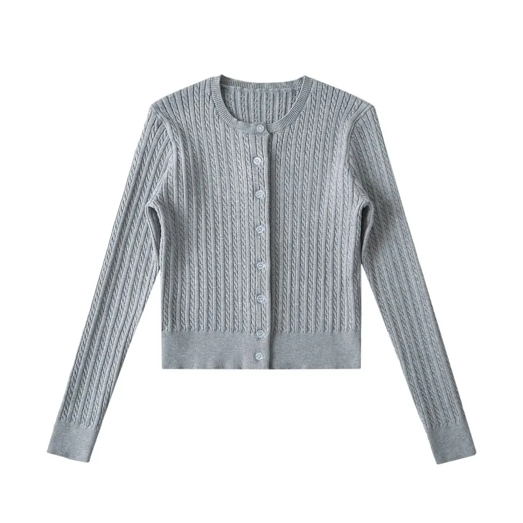 

Women's Vintage Twist Knitted Cardigan Slim-fit Crewneck Breasted Coat Korean-style College-style Autumn Top