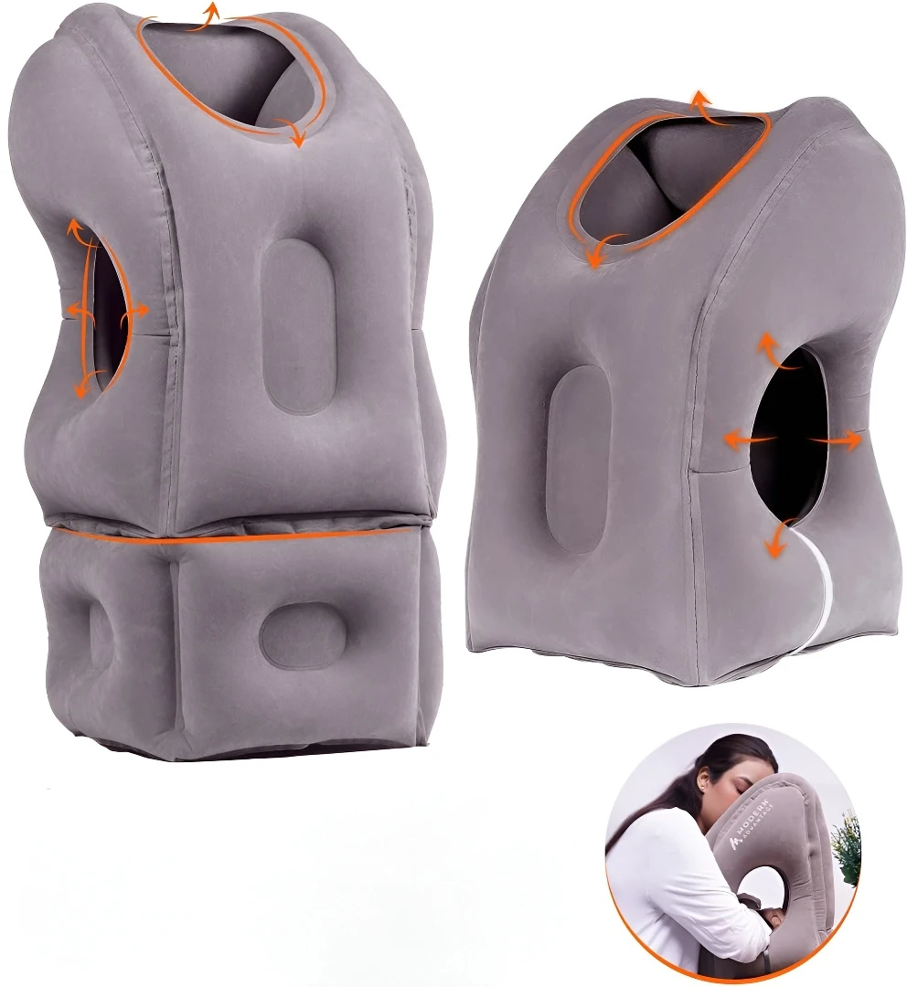 

Inflatable Travel Pillow With Adjustable Extra Bottom Support Neck For Chin Head Stability Prevents Pillow Long Flight Travel