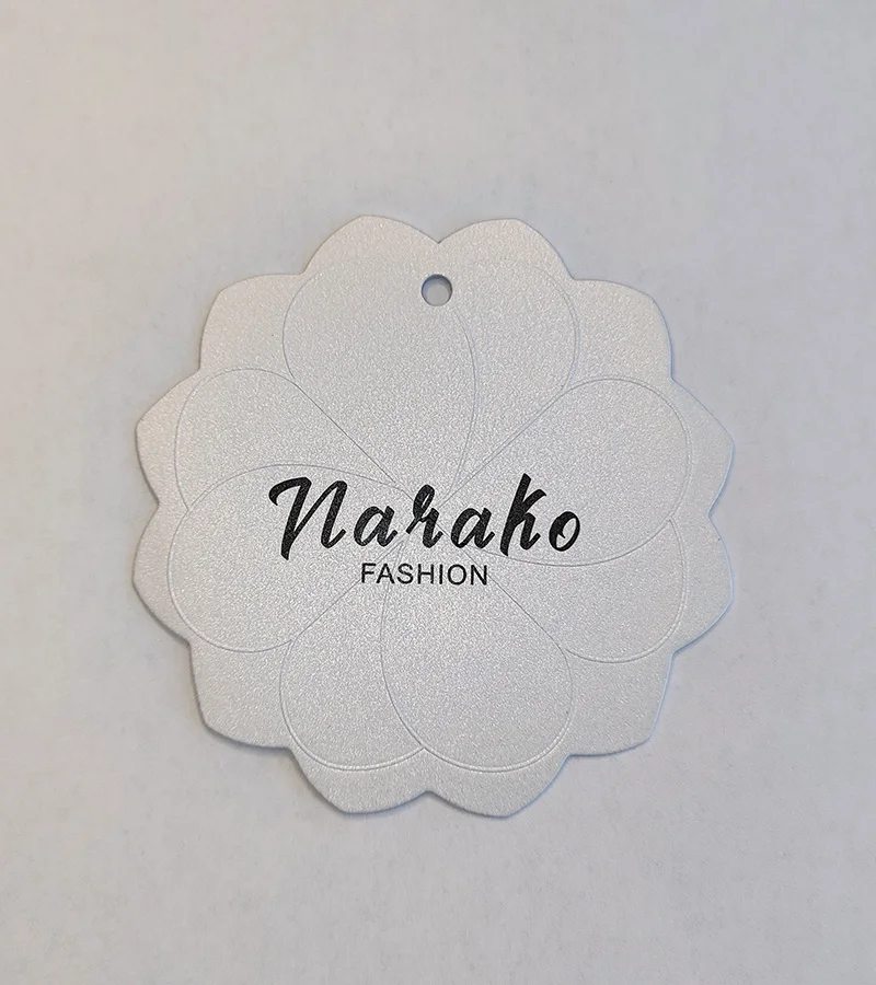 

Special Pearl Effect Hang Tags with Irregular Flower Shape, Printed Swing Tag with Raised Texture, Embossed Paper Hanging Label