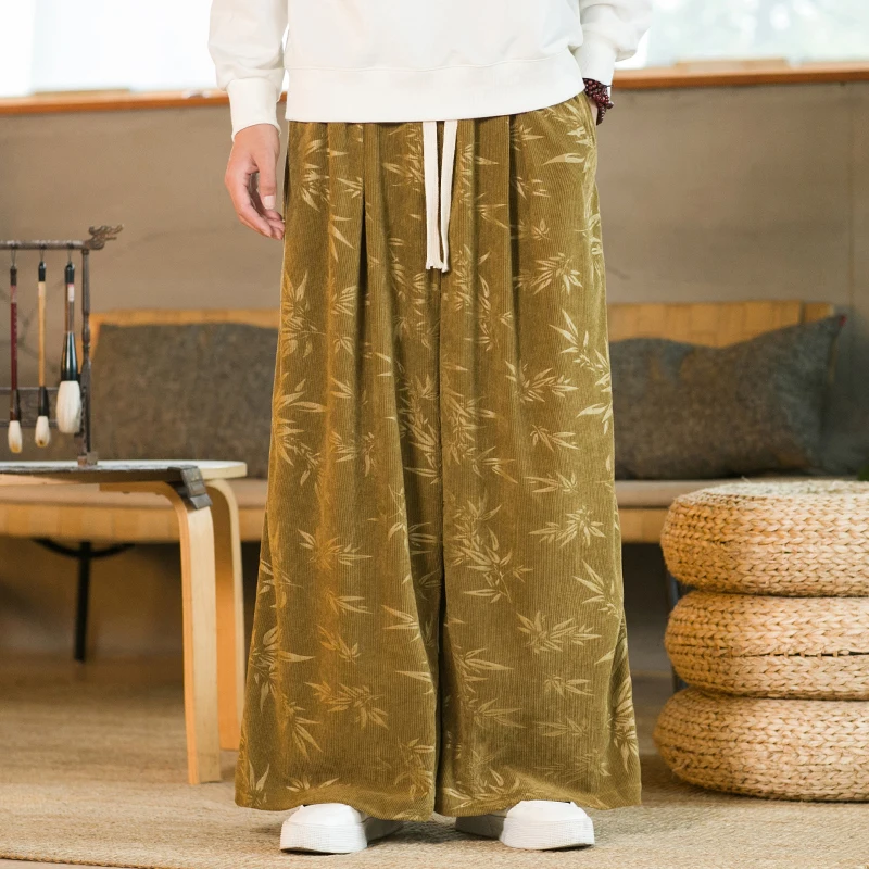 

Plus Size Wide Leg Corduroy Pants for Men Japanese Style Relaxed Fit Straight Trousers Autumn Winter Vintage Casual Pants M-5XL