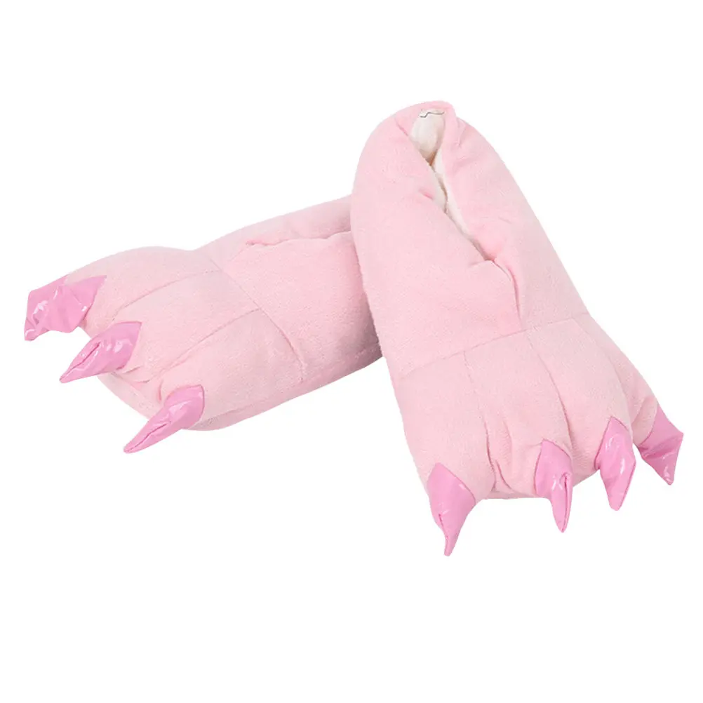 

Унисекс теплые зимние тапочки-лапки динозавра, мягкие, удобные, из фланели, с нескользящей подошвой, размер S, розовые, уютные, для косплея, в виде животных лап