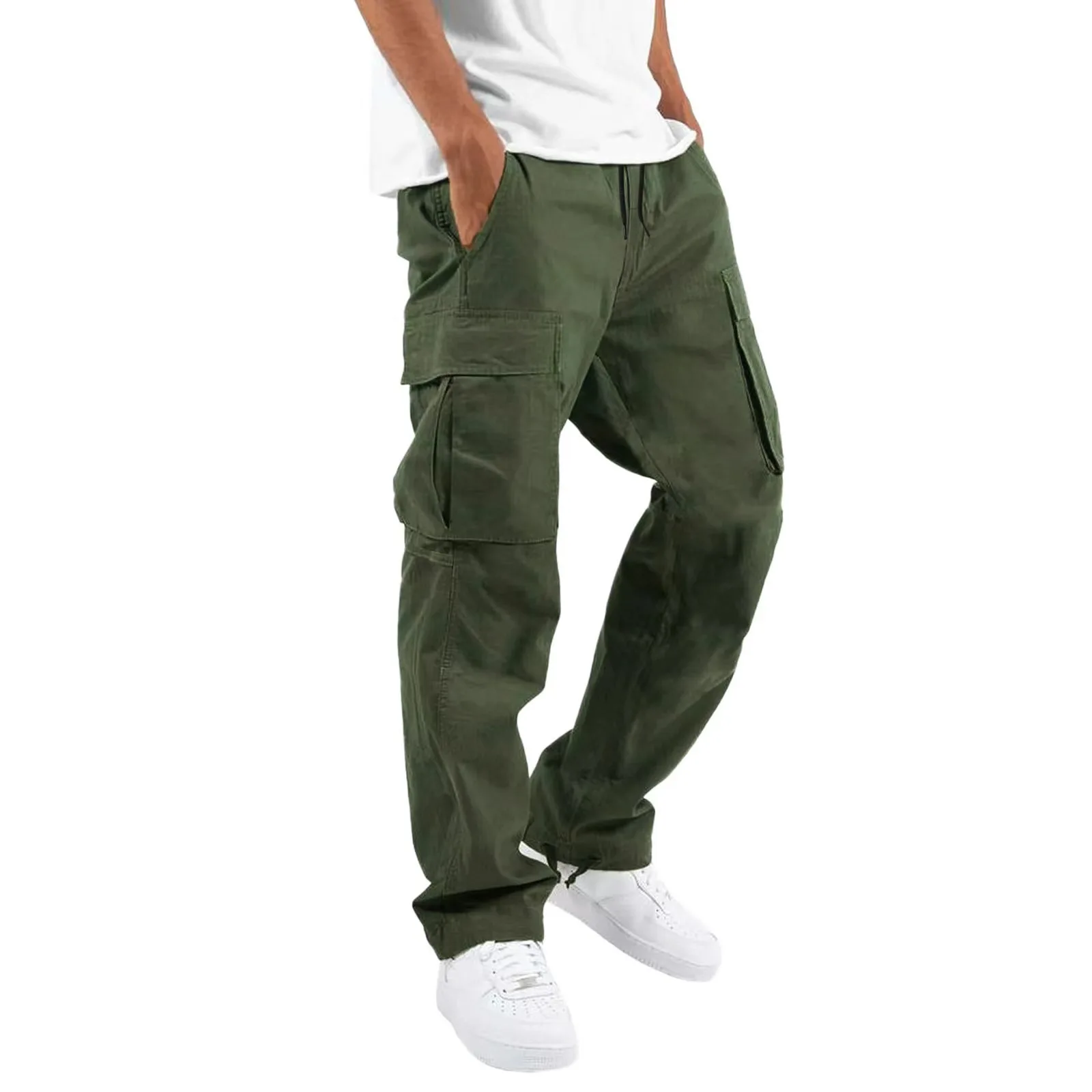 New 2023 Cargo Pants Trousers for Men Full Length Solid Color Loose Multi-pocket Drawstring Pockets Pants Male Cargo Pants 3XL