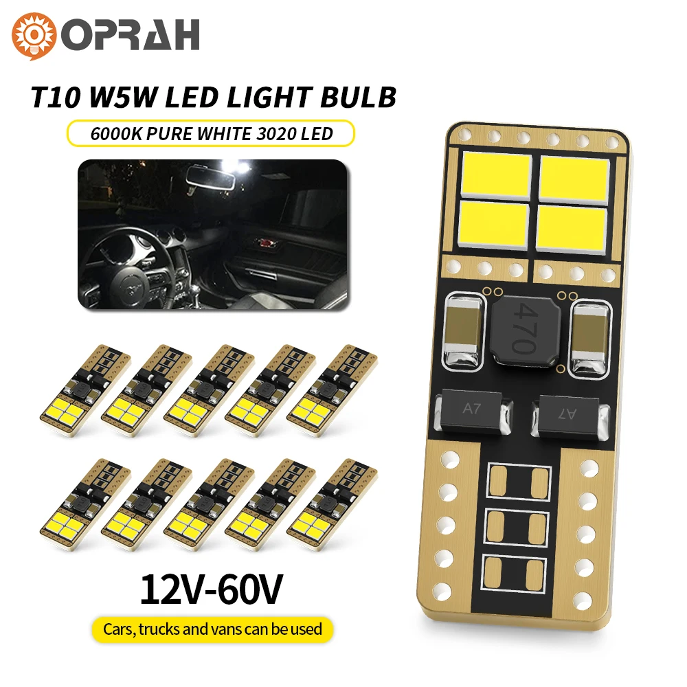 

10Pcs W5W T10 LED Canbus No Error 168 194 1800Lm 3020 SMD For Car Parking Position Lights Interior Map Dome Lamp Clearance Light