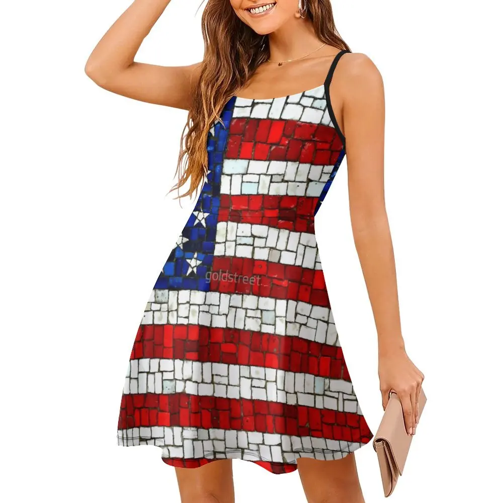 

Flag Women's Sling Dress Humor Graphic Dresses Funny Graphic Exotic Woman's Dress Cocktails