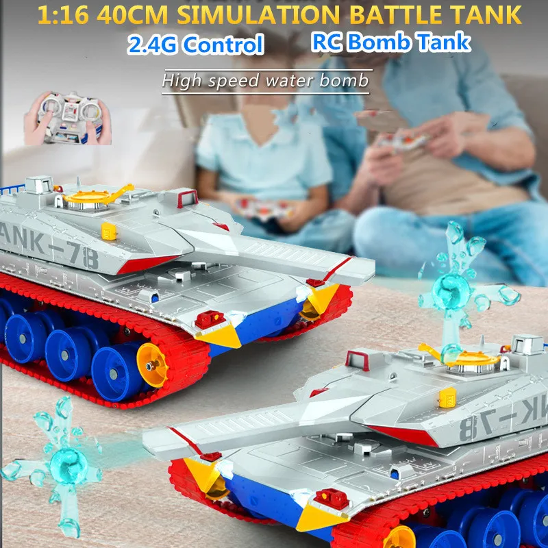 40Mins Large Simulation Remote Control Battle Tank 2.4G 40CM 330° Rotation Independent Suspension Sould Light RC Tank Boy Gift