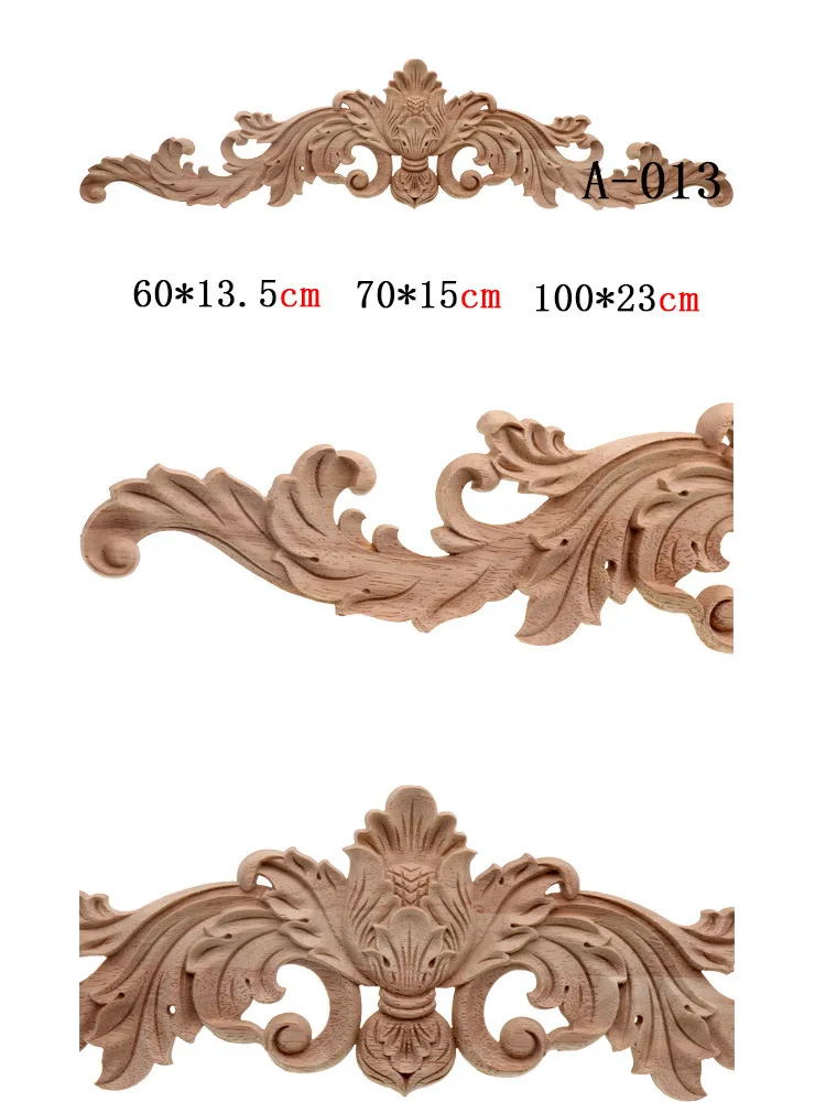 

2Pcs Solid Wood Carved Appliques European Floral Onlay for DIY Furniture Decoration Bed Cabinet Door Trim Unpainted Wooden