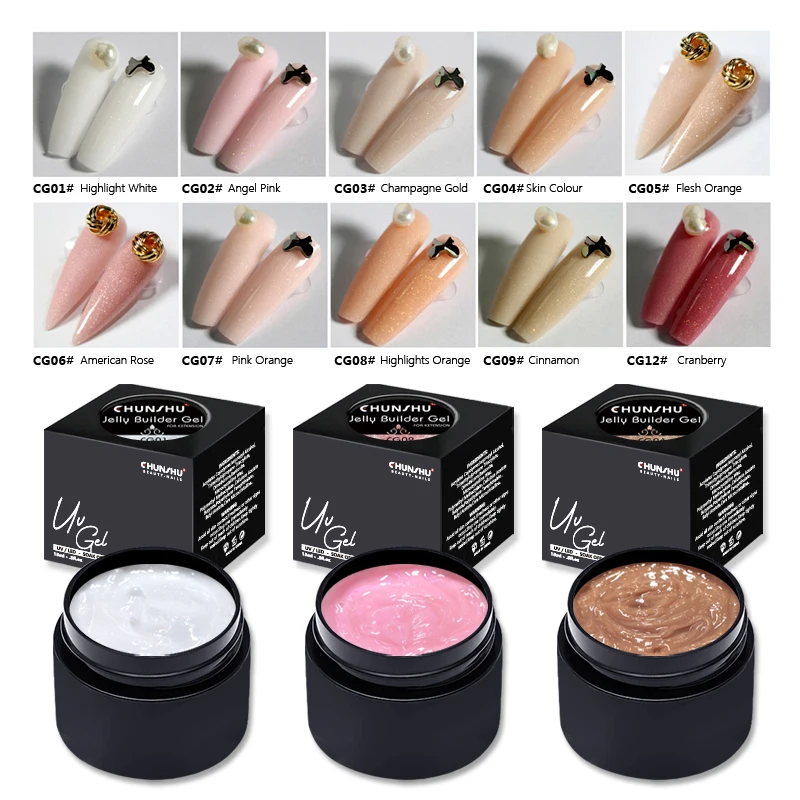 CHUNSHU 15ml Builder Jelly Gel Fast Extension Nails Gel duro bianco latte Camouflage UV/LED Semi permanente Enhancement Nail Art