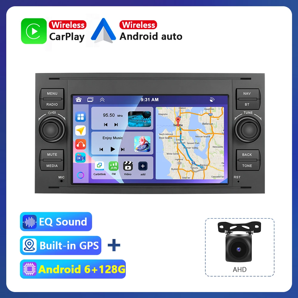 Podofo Voor Ford Transit MK7 Fiesta Fusion Kuga C/S-Max Galaxy Android 6 + 128G Voor Apple Carplay Android Auto Stereo GPS WIFI