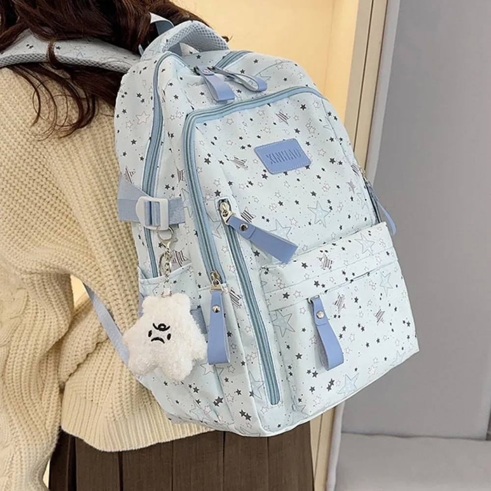 casual-print-star-backpack-lightweight-large-capacity-nylon-backpack-korean-style-cloth-students-school-bag-outdoor