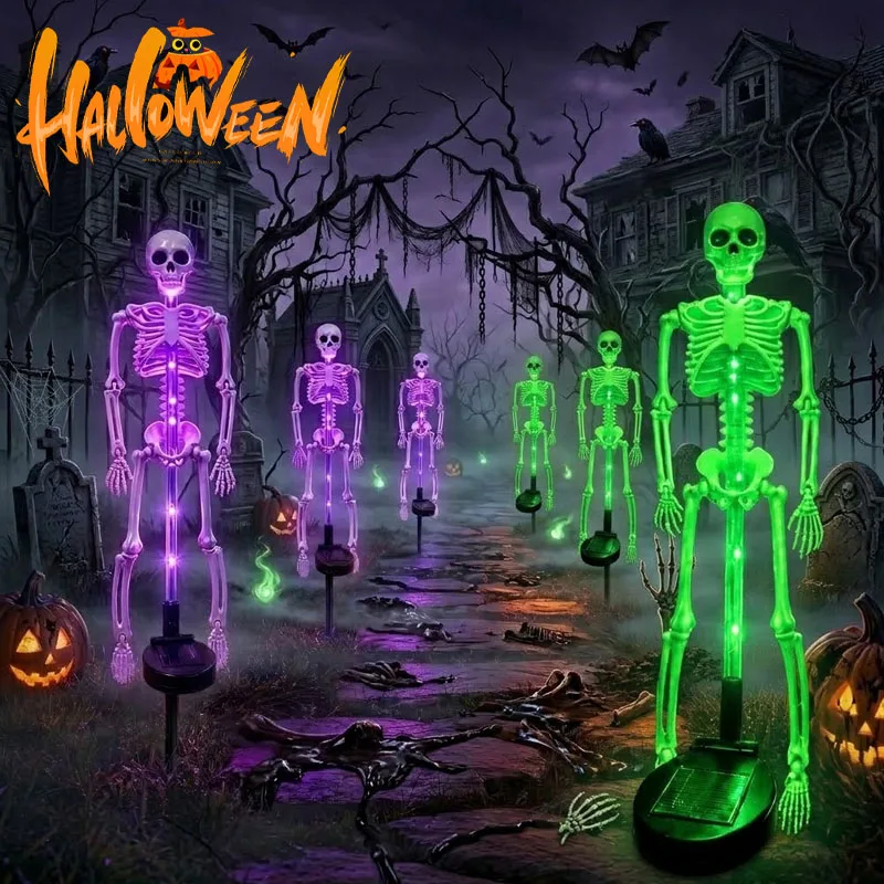 Spooky Skeleton Stake Light Solar Powered Waterproof for Halloween Haunted House Yard Garden Pathway Decor