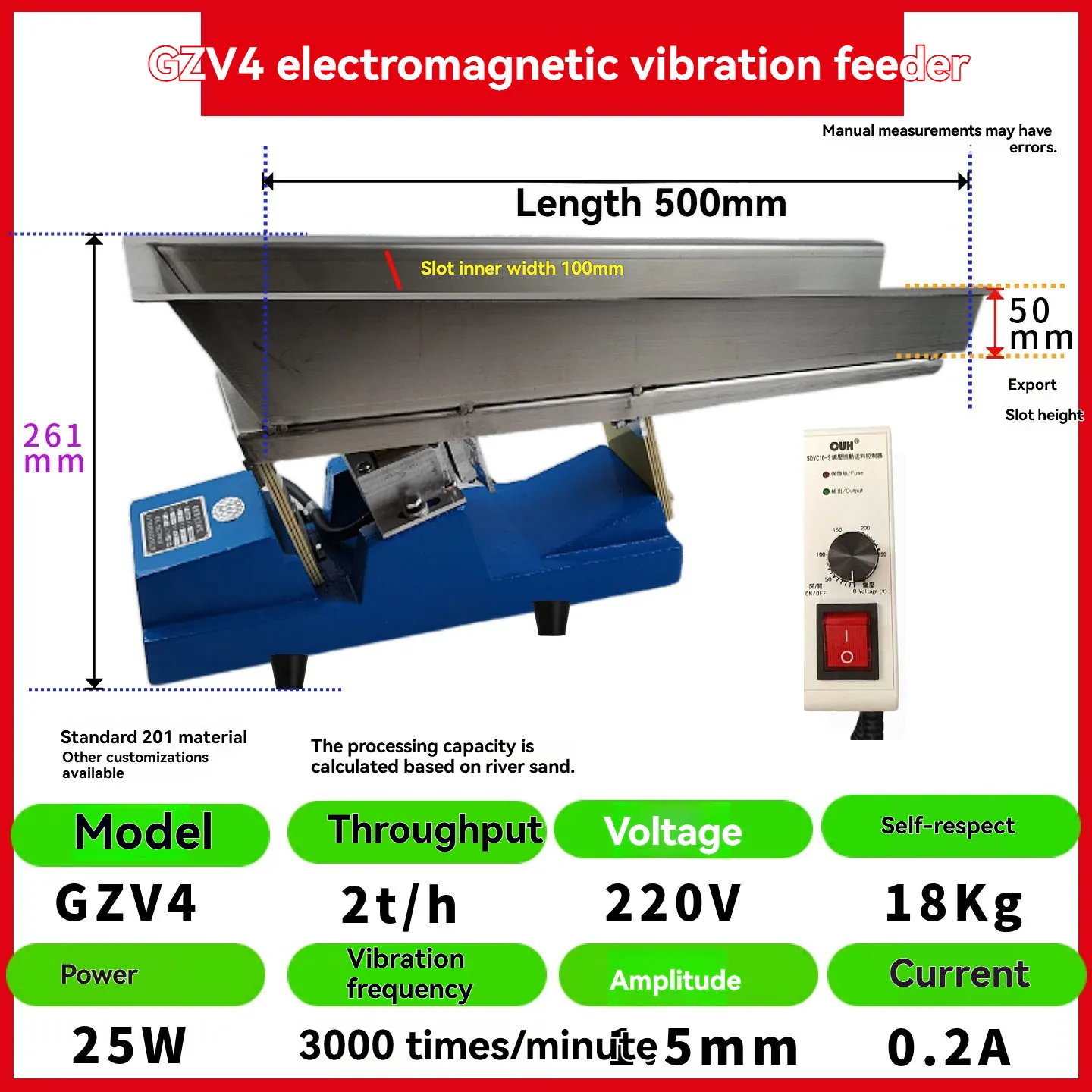 GZV4 100mmx500MM Electromagnetic Vibration Feeder Small Micro Feeding Stainless Steel Food Electromagnetic Vibration Feeder