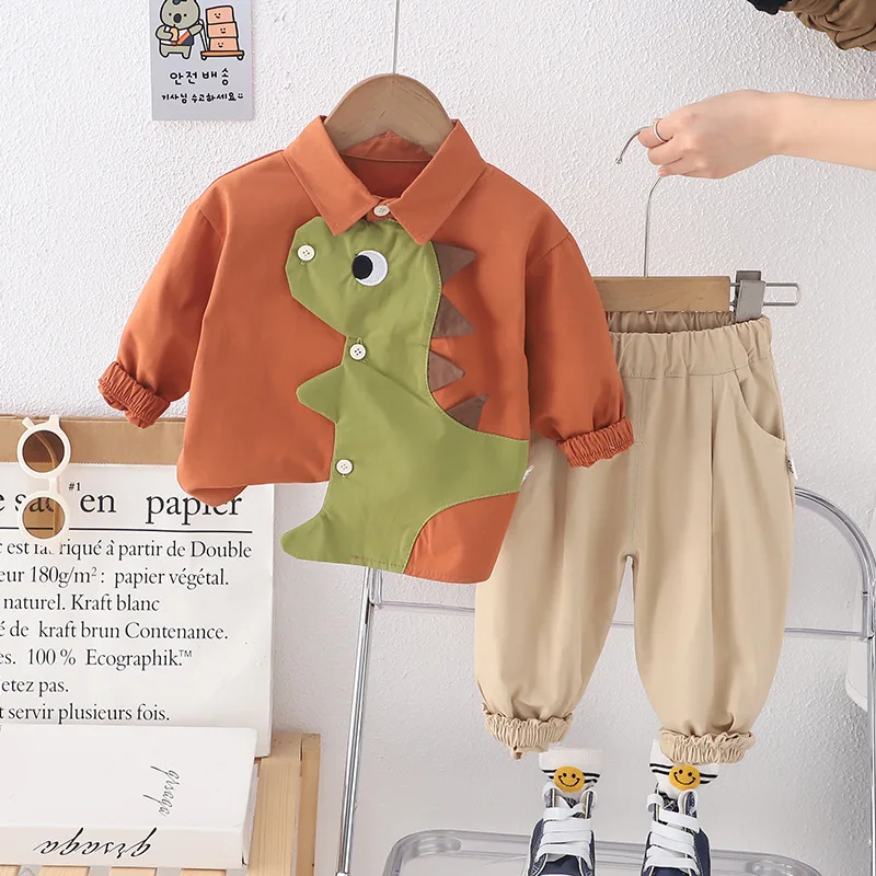 Toddler Outfits 2024 Baby Spring Boy Clothes 1 To 2 Years Cartoon Dinosaur Long Sleeve Shirts Pants Tracksuit for Kids Boys Suit