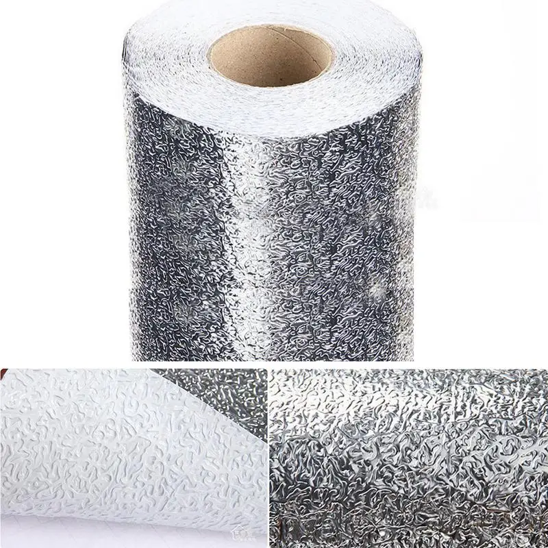 5M Aluminum Foil Wallpaper Kitchen Waterproof Oil-Proof Moisture-Proof Self-Adhesive Kitchen Cabinet Pad Stickers Wallpaper