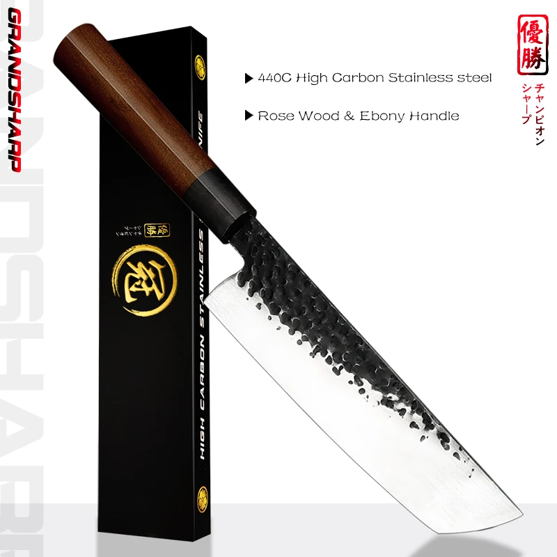 

7 inch Handmade Nakiri Knife Stainess Steel Kitchen Chef Knives Cut Meat Fish Vegetables Chopping Knife Wood Handle GRANDSHARP