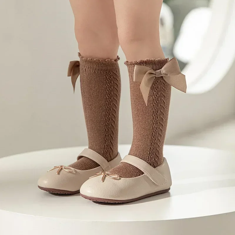 Kinder Kniehohe Mesh Socken Frühling Sommer Baby Mädchen Bogen Rohr Socke Weiche Baumwolle Atmungsaktive Kinder Aushöhlen Socken Für 0-6 jahre