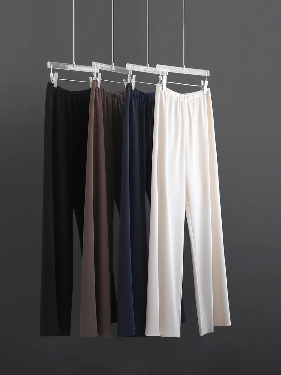 

Удобные, приятные к телу широкие прямые повседневные брюки для женщин, весна-осень, с высокой талией, эластичные, в корейском стиле, для офиса и повседневной носки