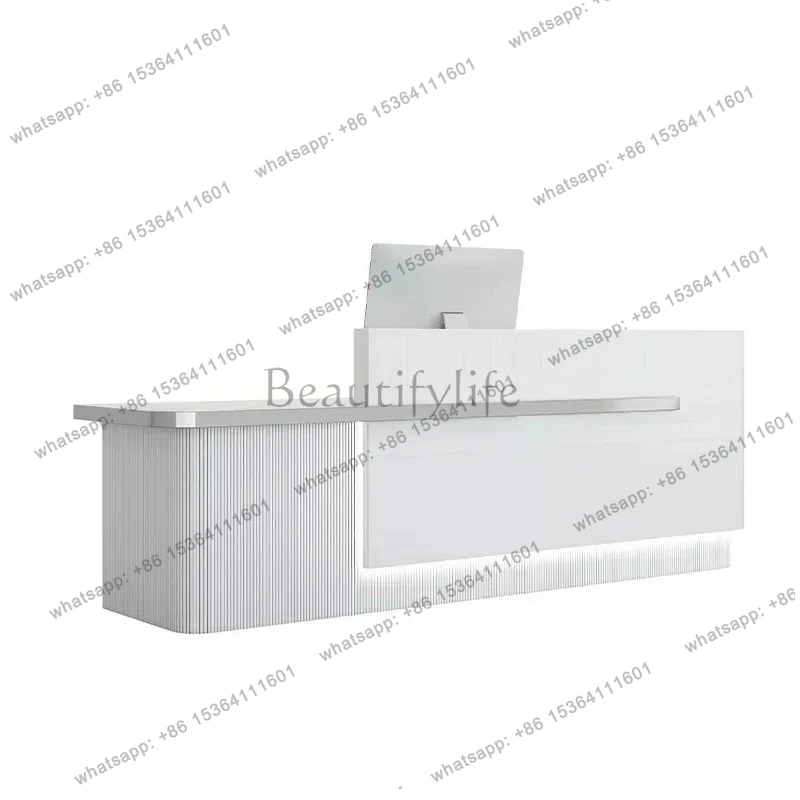 

56Banco reception aziendale moderno e minimalista, pagina di cassa con vernice in legno massello color crema vento