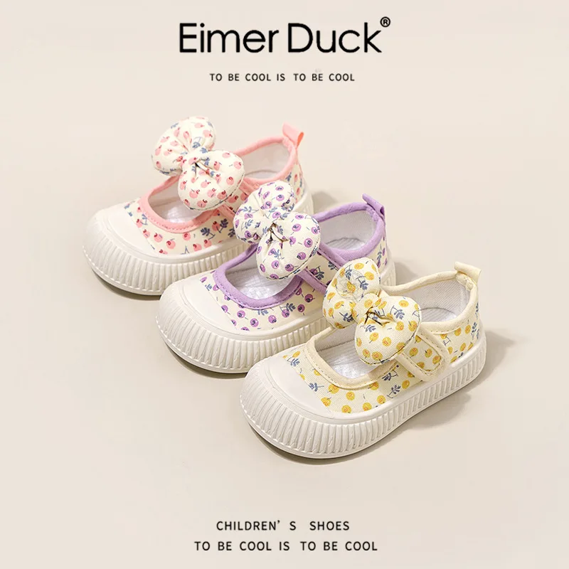 2026 Spring New Kids Sneakers Cute Versatile Bow Girls' Canvas Shoes Comfort Anti Slip Child Flat Casual Shoes Кроссовки Детские