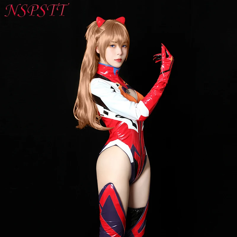 NSPSTT EVA Asuka Langley Soryu Combat Suit Cosplay Costume Asuka Langley Soryu  Women's Separate Leather Jacket and Pants Set