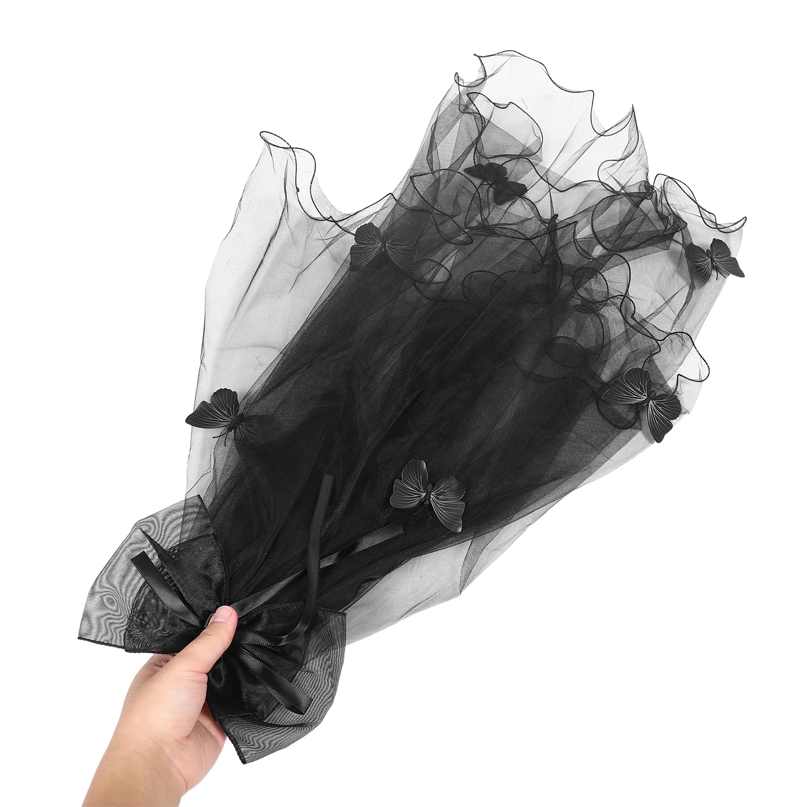 

Halloween Butterfly Veil Black Mesh Bride Short Veil with Bow Clip for Vampire Bride Costume Gothic Wedding Cosplay Bachelorette