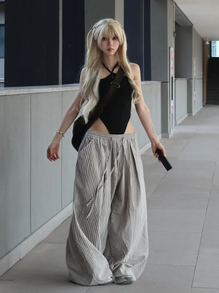 REDDACHiC femmes rayure Parachute pantalon avec poches confortable décontracté ample taille élastique plis jambe large Palazzo pantalon femmes bas