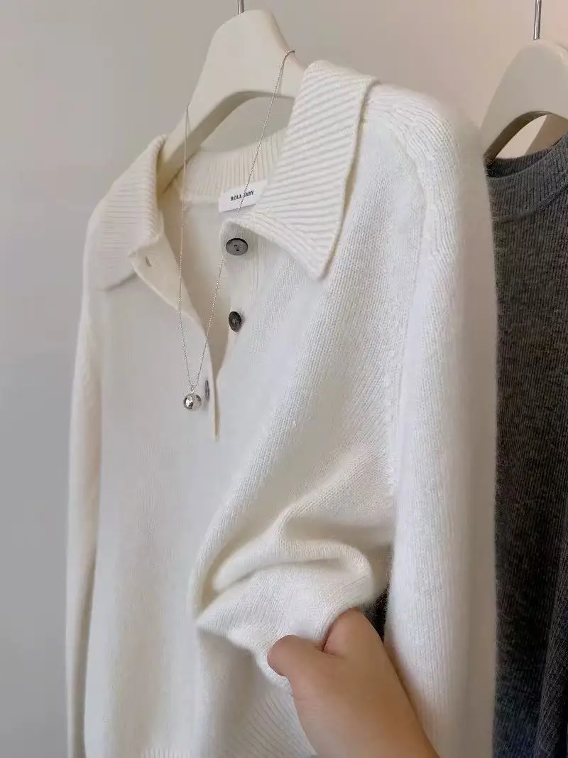 100% cashmere half-open Polo neck sweater women's loose casual Joker knit lazy bottoming shirt view 5