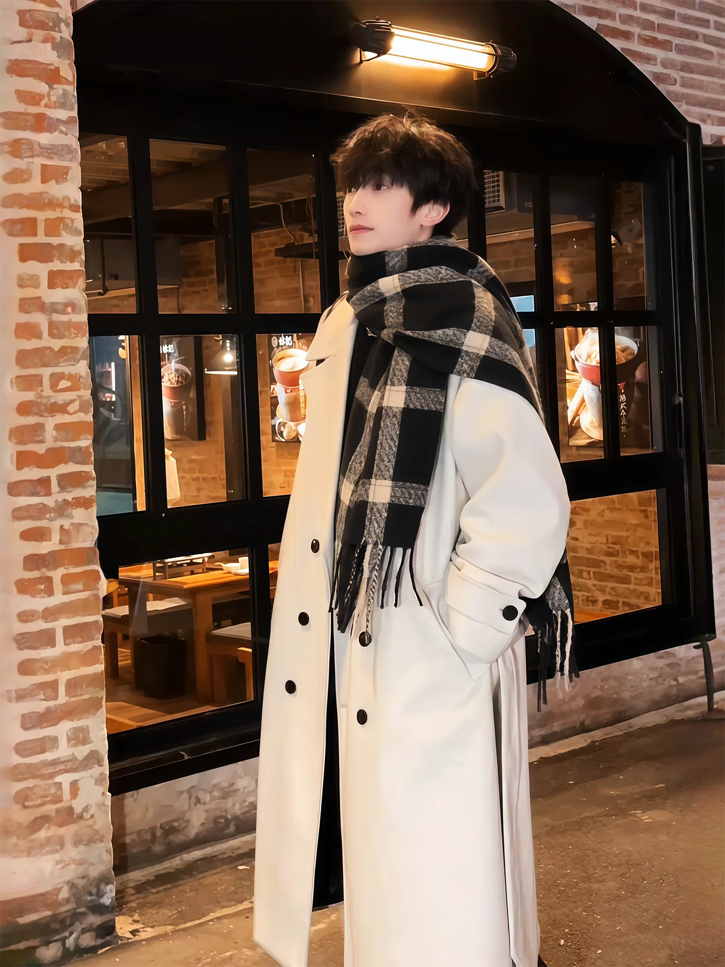 

Thiened шерстяная ветровка цвета хаки, мужское осенне-зимнее модное молодежное теплое антихолодное длинное двубортное пальто све