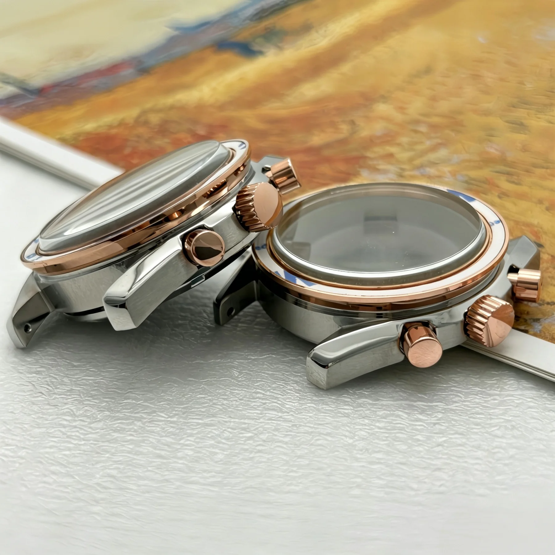 Multifunctional Silver Gold 39.6mm Watch Case with Bezel Suitable for VK63A Quartz Movement Watch Parts Fits 20mm Strap Case
