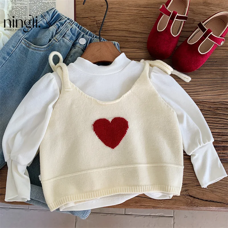 

NL-Children's Clothing Girls Autumn Clothing2024New Western Style Suit Children's Love Sling Sweet Top Trendy Jeans