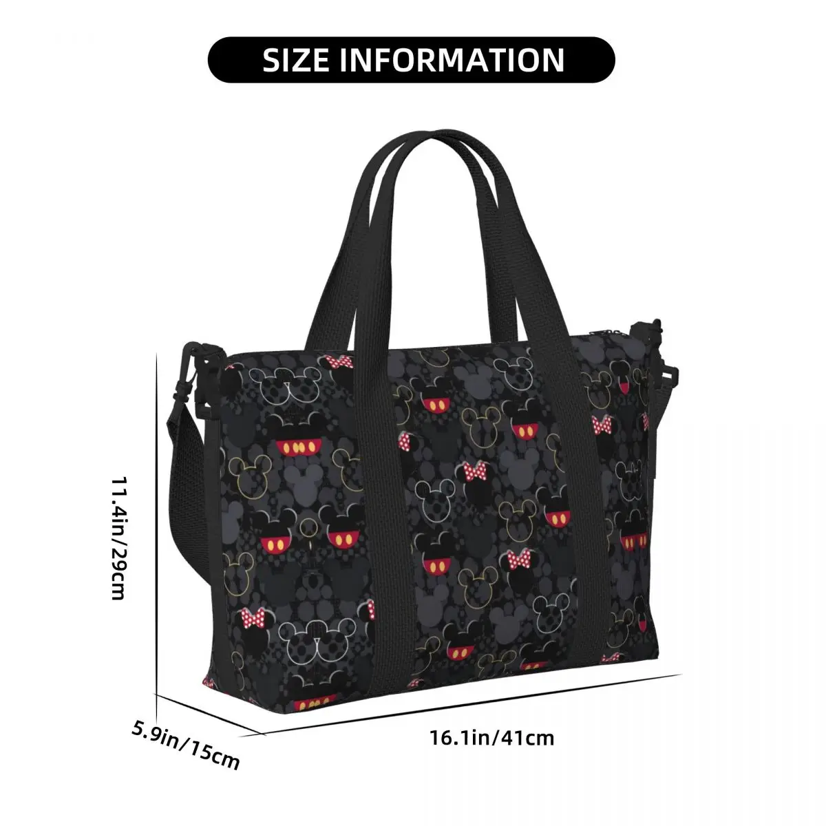 Custom Mickey Mouse Art Cartoon Draagtas Vrouwen Grote Capaciteit Gym Strand Reistassen