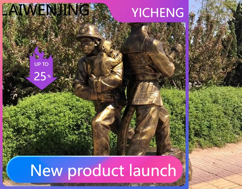 LYY  Fiberglass Firefighter Figure Sculpture Imitation Bronze Cast Copper Firefighting Safety Education   Statue Ornament