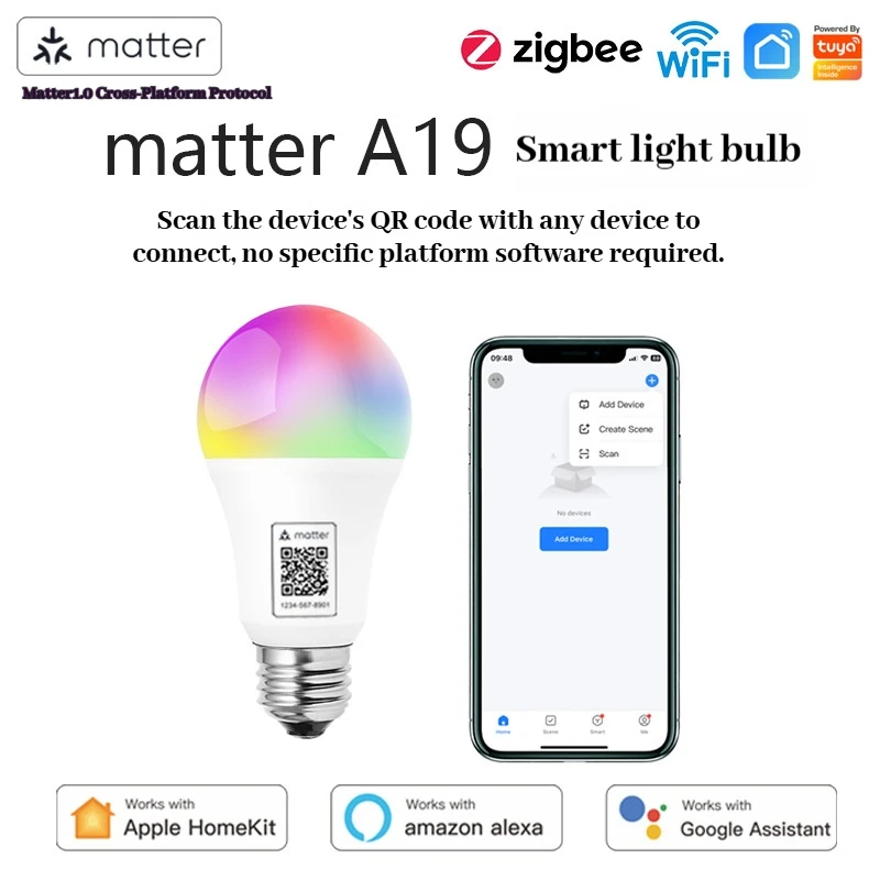 

MatterA19 LED Smart Light Bulb Graffiti Smart Voice Control Multi group Timing Remote Control Scene Mode Smart Ball Light Bulb