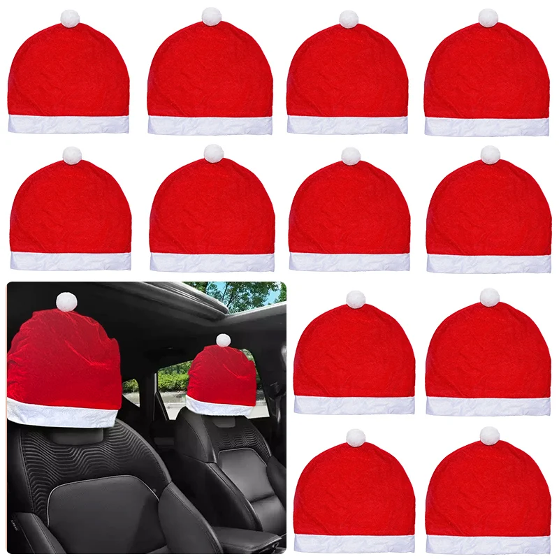 

Santa Hat Car Headrest Cover Christmas Car Headwear Accessories Seat Protection Santa Hat Car Decor Navidad New Year 2025 Gifts