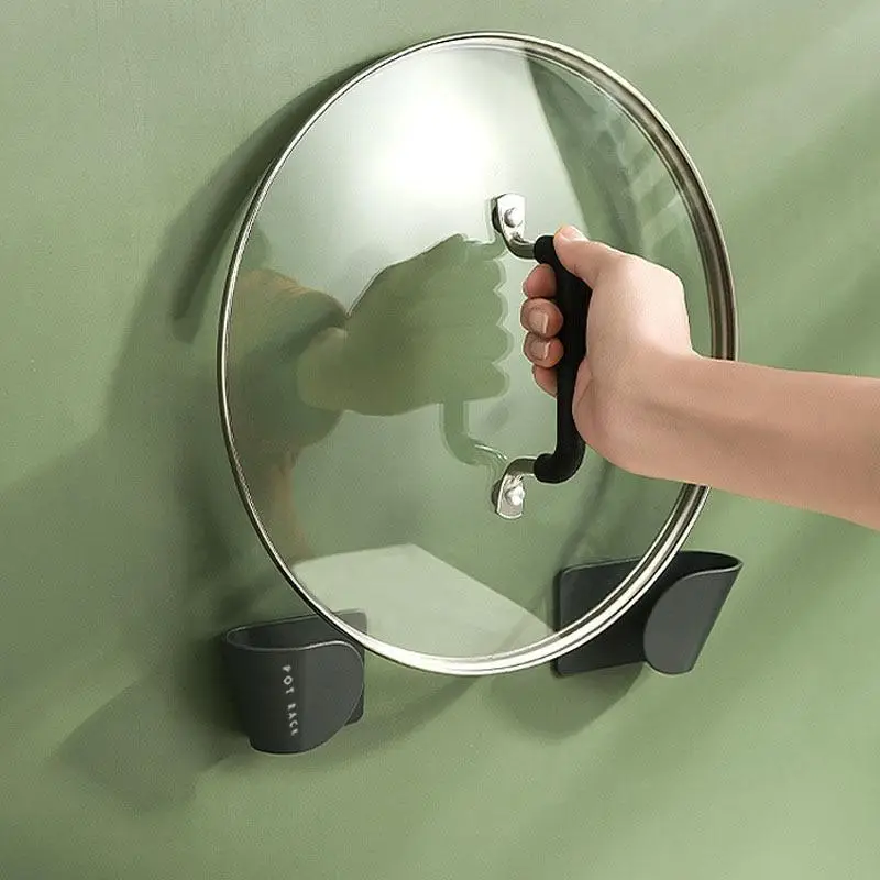 2Sets Wall Mounted Pot Lid Holder Kitchen Organizer Plastic Pan Cover Rack Storage