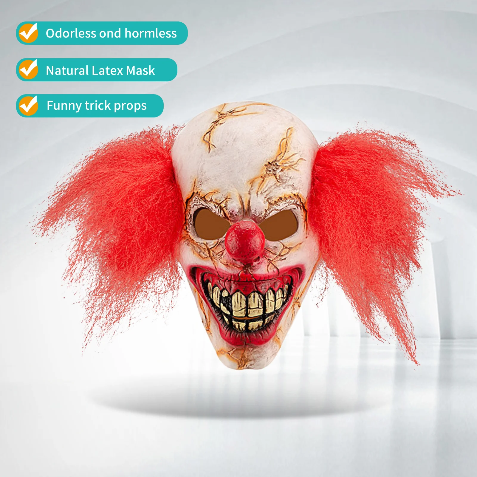 

1 шт. маска клоуна ужаса, декоративная маска для Хэллоуина, реквизит для ролевых игр для вечеринок, маска из латексного материала