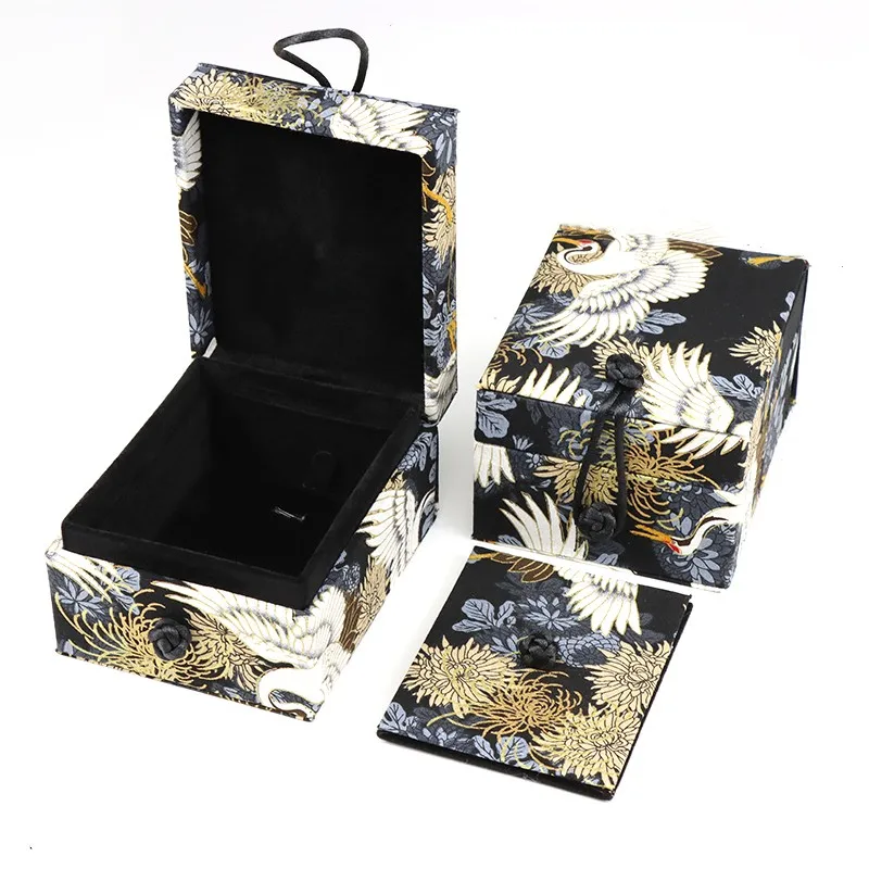 Crane Pattern Pendant Gift Box Luxury Chinese Style Jewelry Packaging Cases Silk Brocade Necklace Storage Boxes