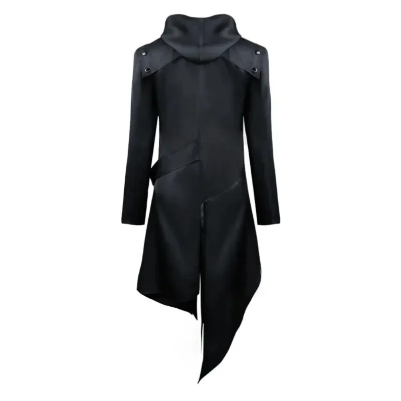 Disfraz Medieval para hombre, gabardina gótica Victoriana, chaqueta negra Steampunk, Sudadera con capucha, abrigo de diseño Irregular, uniforme de Halloween