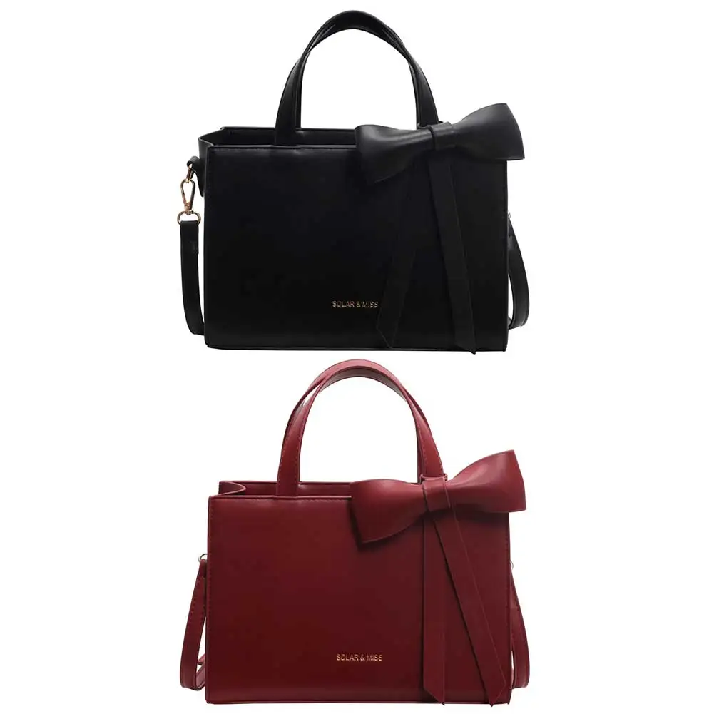 

Women PU Bow Fashion Shoulder Bag Large Capacity Simple Crossbody Bag Adjustable Strap Trendy Satchel Bag Travel Sling Bag