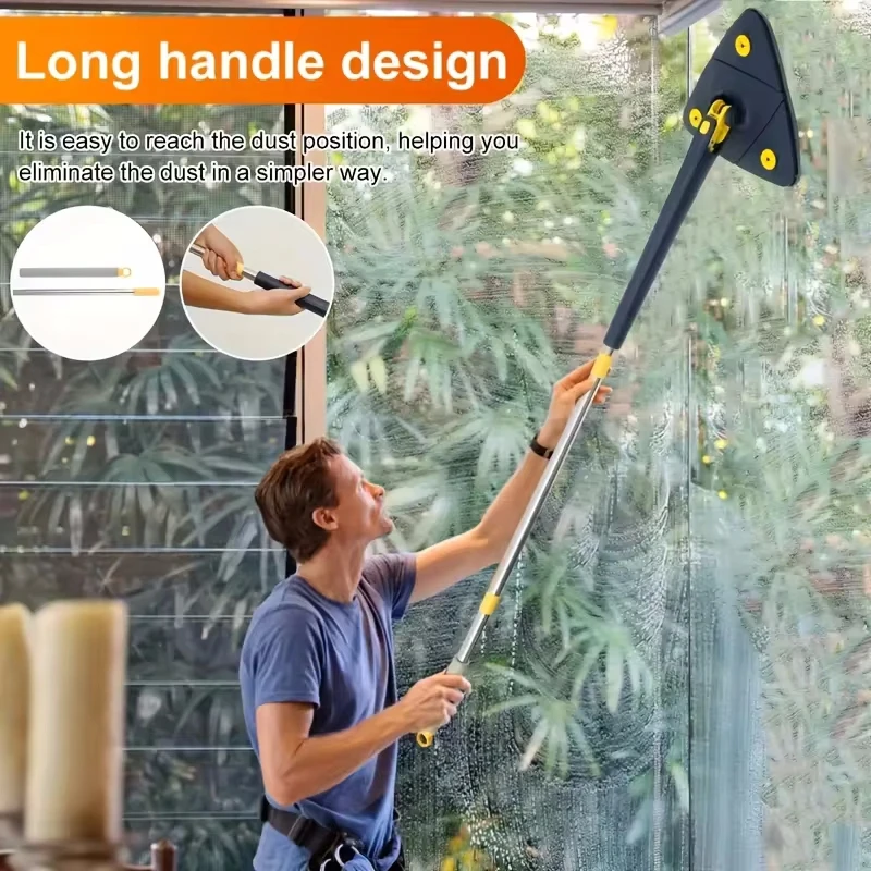 Triangular 360° Rotating Cleaning Mop Long Handle Hands-Free Mop Wet And Dry Cleaning Mop For Floor Wall Ceiling Corner Glass