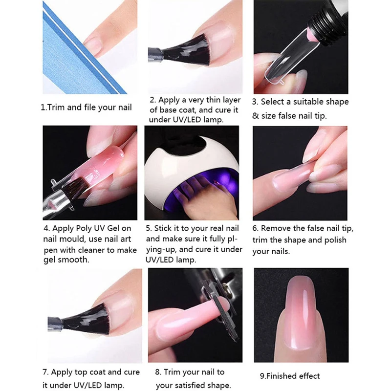 Nagelverlengingslijmset 15 ml Nagelverlengingslijm Dubbele kopborstel UV-lamp Kristallijmset