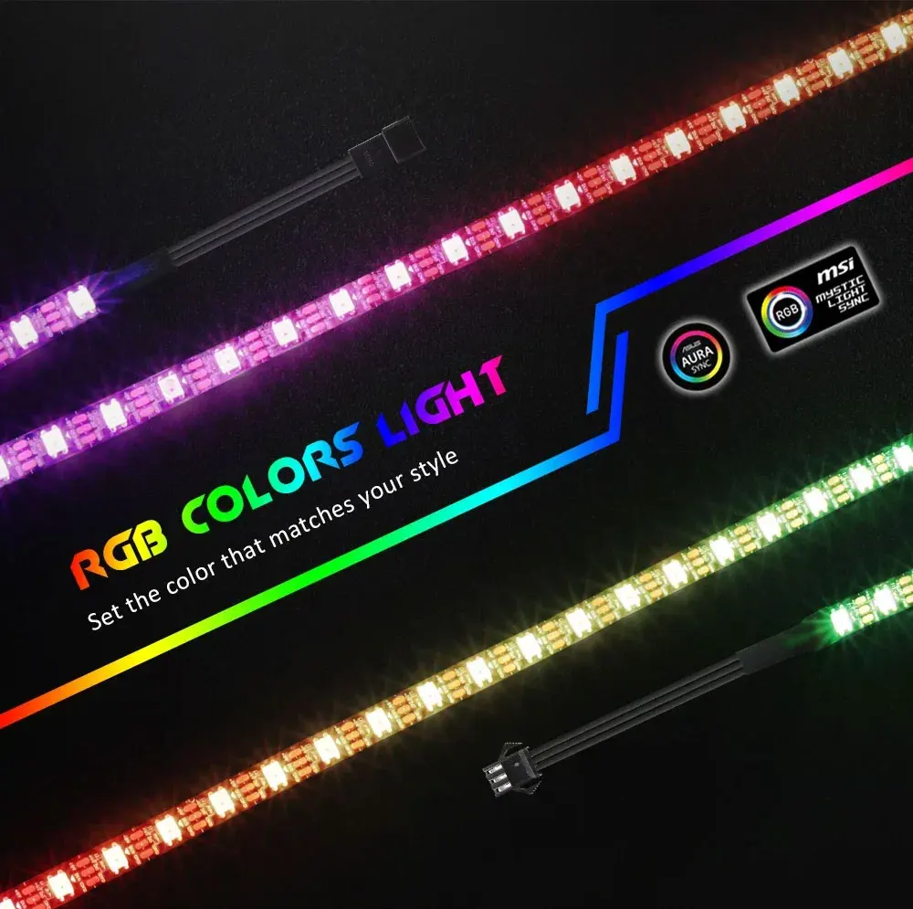10mm Computer Motherboard Case Light Strip ARGB Color-Changing 5V 3Pin Light Pollution Aura Sync Self-Adhesive Ambient Light