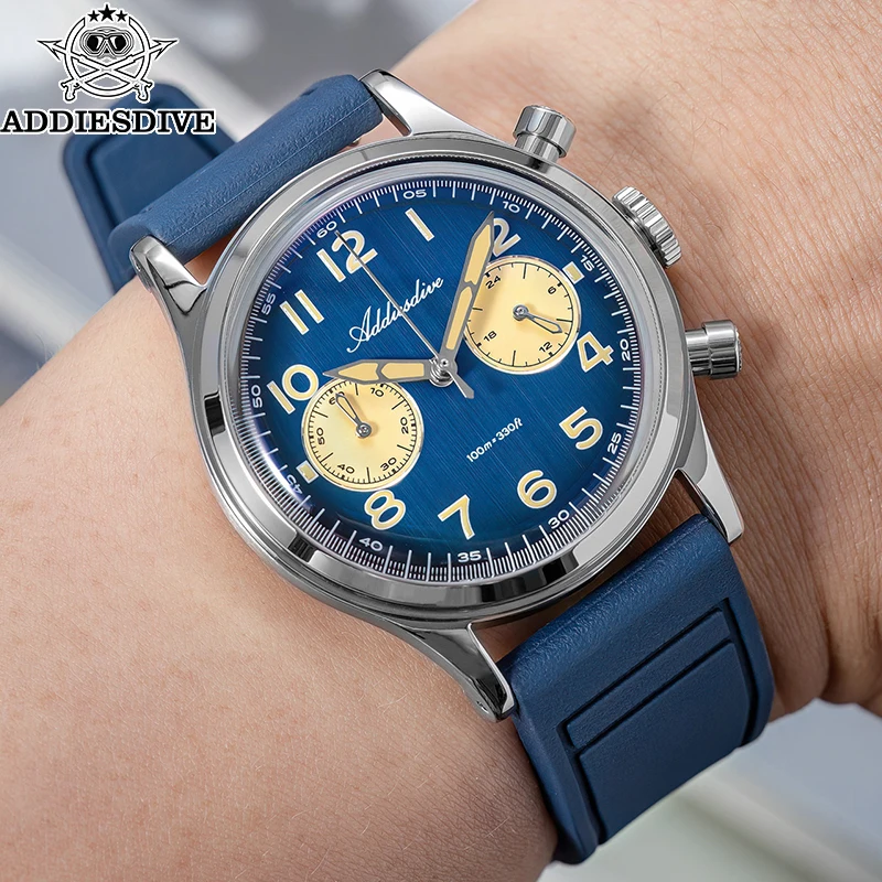 

ADDIESDIVE Top Brand Men Chronograph Watch 10Bar Waterproof AD2516 Super Luminous Bubble Mirror Glass VK64 Quartz Steel Watch