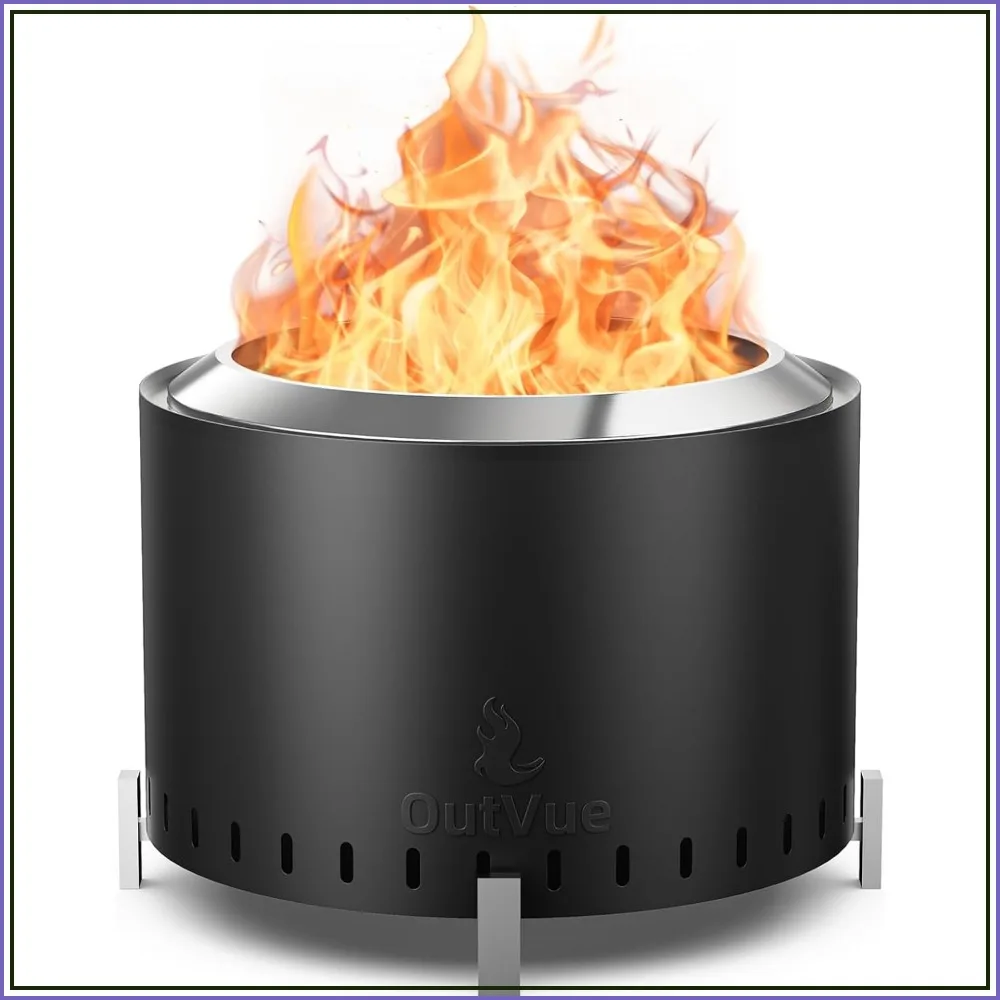 OutVue 22 Inch Stainless Steel Smokeless Fire Pit with Waterproof Cover