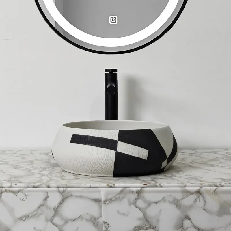 Xuemi Ancient Style Ceramic Table Basin Round Washbasin Simple Art Household Sink Antique Design Bathroom Lavatory Decorative