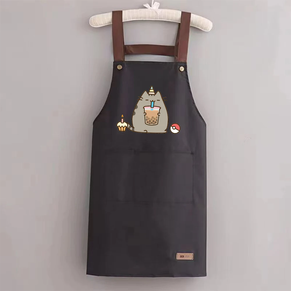 New Pusheen Cat Kitchen Aprons for Woman Men Chef Work Apron for Grill Restaurant Bar Shop Cafes Beauty Nails Studios Uniform