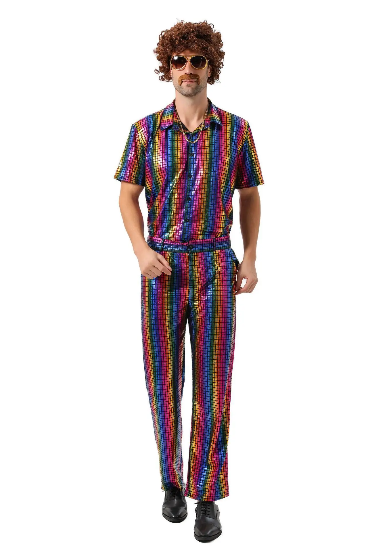 Retro 80s Disco Denim Plaid Matching Suit Hip Hop Singer Stage Costume for Bar Live Performance Party Show