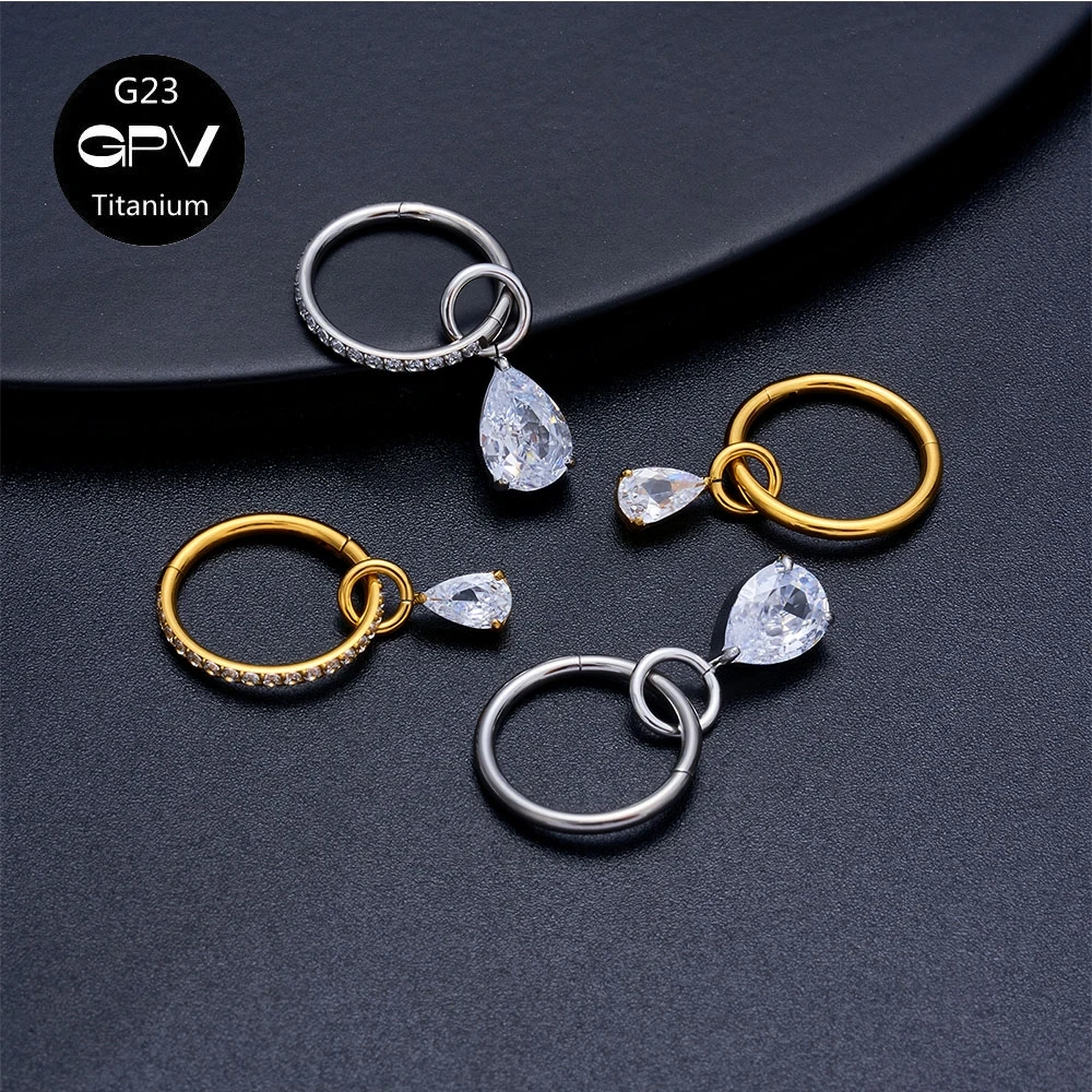 ASMT G23 Titan Ohrringe Wassertropfen Zirkon Anhänger geschlossene Schleife Herren und Damen perforierter Schmuck Nasenmembran Ring – Detail 3
