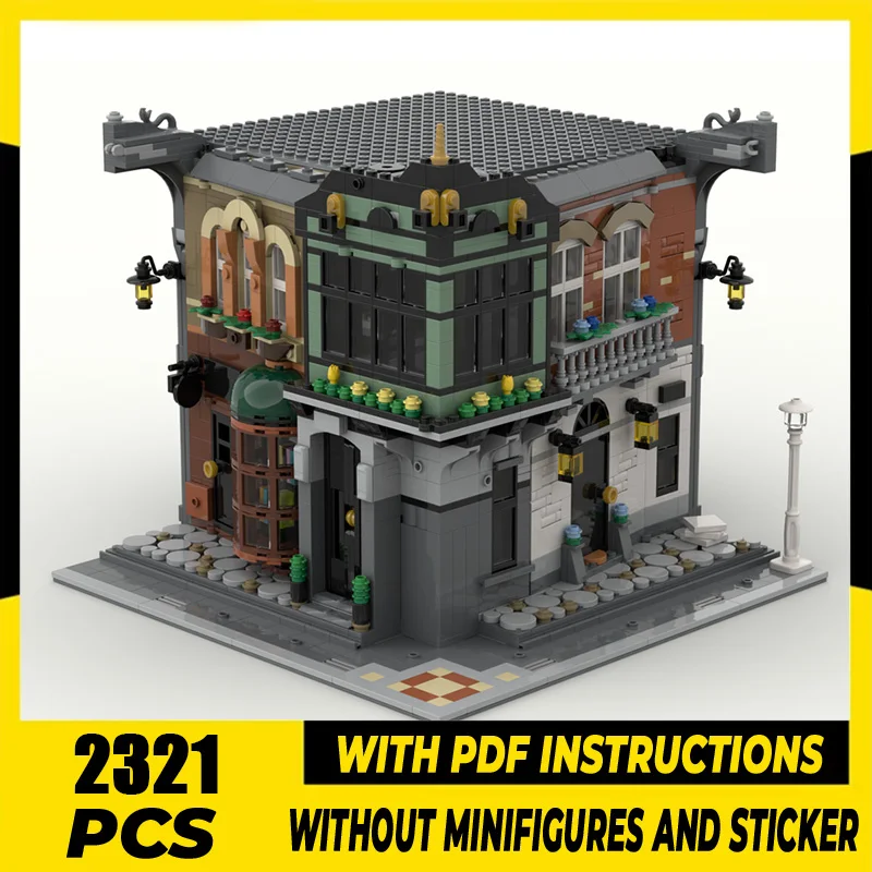 

Строительные блоки Moc 221B, угловая уличная модель пекаря, технологические кирпичи, городская модель с видом на улицу, сделай сам, сборные игрушки, подарки